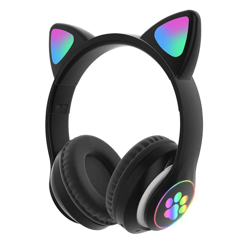 P47M Wireless Cat Ear Bluetooth Headphones – LED Light & Mic