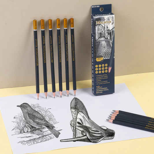 12PCS Professional Charcoal Sketch Pencil Set – 2H to 8B