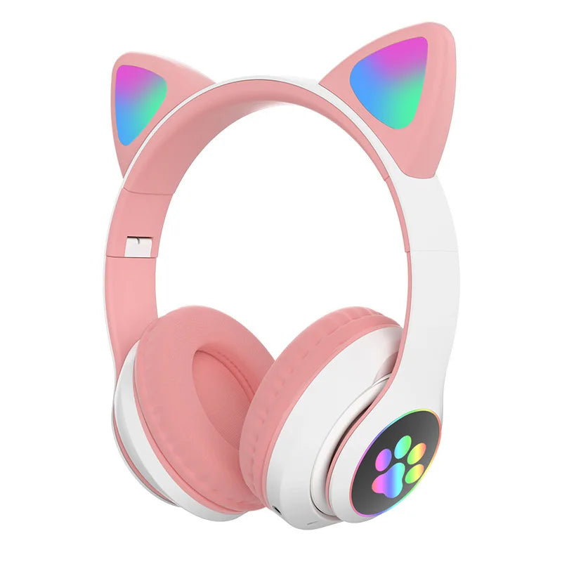 P47M Wireless Cat Ear Bluetooth Headphones – LED Light & Mic