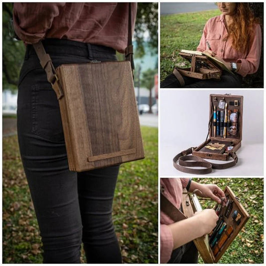 Portable Wooden Painter Messenger Bag – Sketch Easel & Art Organizer