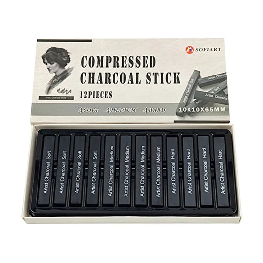 12 Pcs Square Compressed Sketch Charcoal Sticks