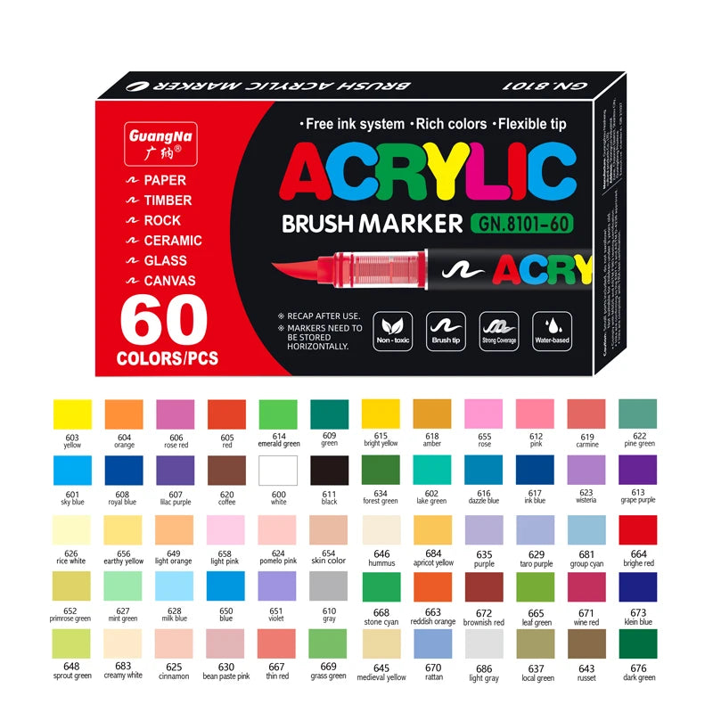 12-120 Colors Acrylic Paint Markers – Brush Tip for DIY Crafts