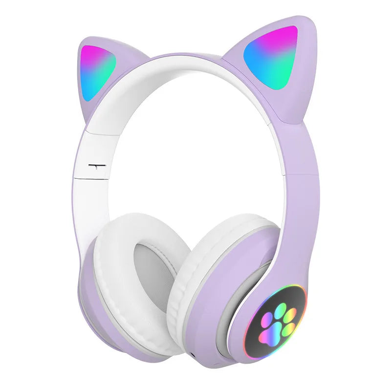 P47M Wireless Cat Ear Bluetooth Headphones – LED Light & Mic