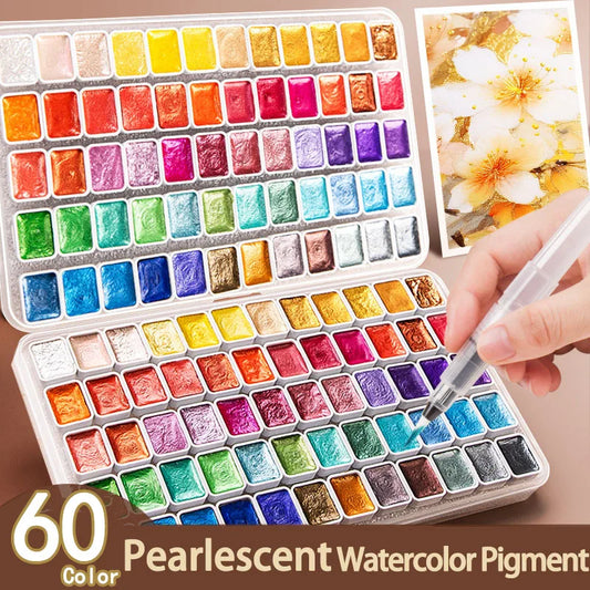 Pearlescent Solid Watercolor Paint Set – 12 to 60 Glitter Colors