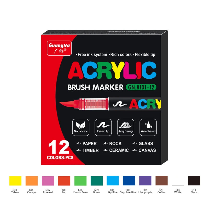 12-120 Colors Acrylic Paint Markers – Brush Tip for DIY Crafts