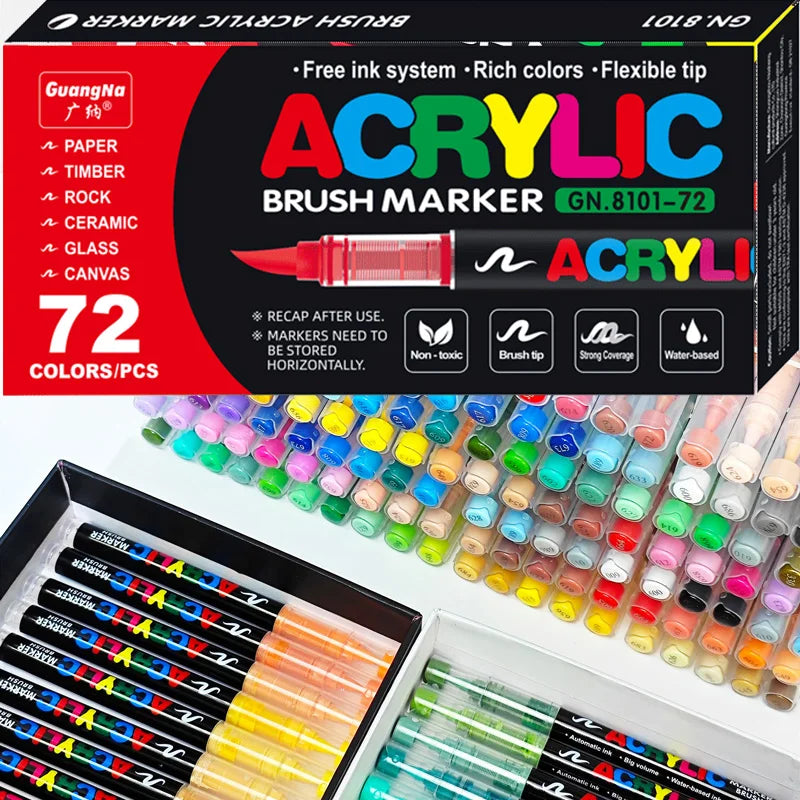 12-120 Colors Acrylic Paint Markers – Brush Tip for DIY Crafts