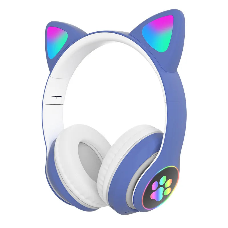 P47M Wireless Cat Ear Bluetooth Headphones – LED Light & Mic