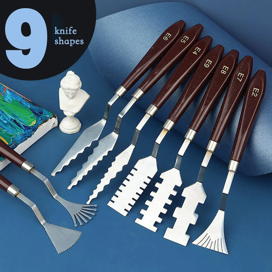 9-Piece Flower Art Scraper & Palette Knife Set – Acrylic & Oil Painting Tools