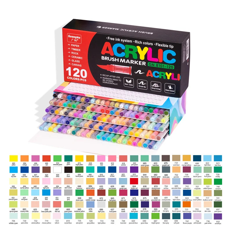 12-120 Colors Acrylic Paint Markers – Brush Tip for DIY Crafts